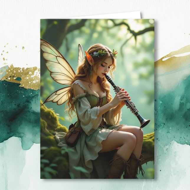 Cartão Elven Fairy with Clarinet | Magical Birthday (Criador carregado)