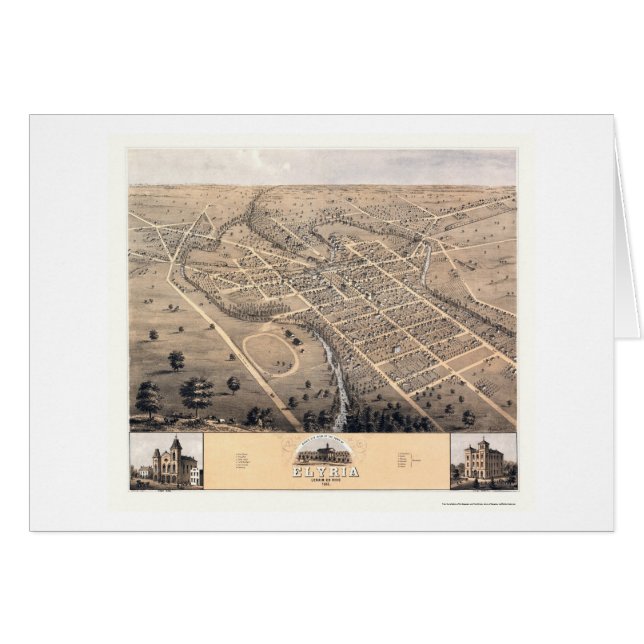 Cartão Elyria, mapa panorâmico do OH - 1868 (Frente Horizontal)