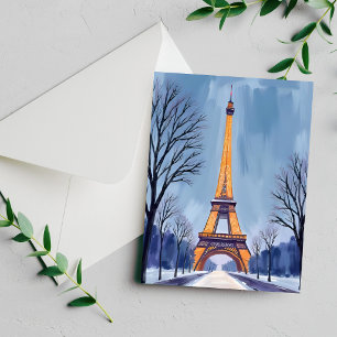 Cartão em aquarela da Torre Eiffel de Paris no inv