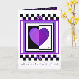 Cartão em branco B&W Purple Hearts Beating