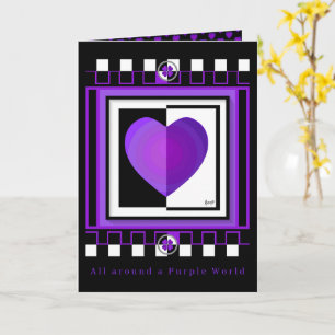 Cartão em branco B&W Purple Hearts Beating