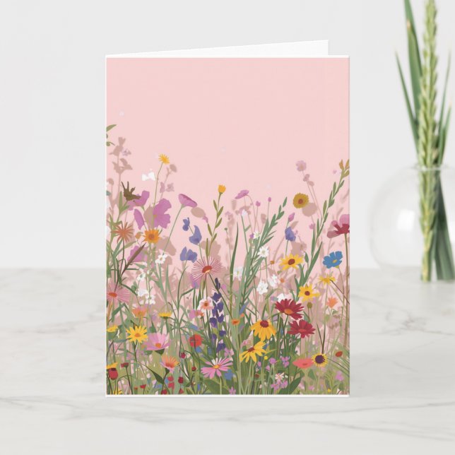 Cartão em branco com flores silvestres em fundo ro (Frente)