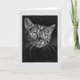 Cartão em branco com rosto de gato.