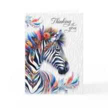 Cartão em Branco Estilo Boho com Penas de Zebra Pe