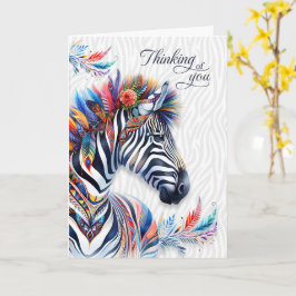 Cartão em Branco Estilo Boho com Penas de Zebra Pe