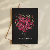 Cartão em Branco Floral Coração com Aquarela Rosa 