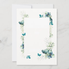 Cartão em Branco - Motivo floral azul verde e borb