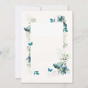 Cartão em Branco - Motivo floral azul verde e borb