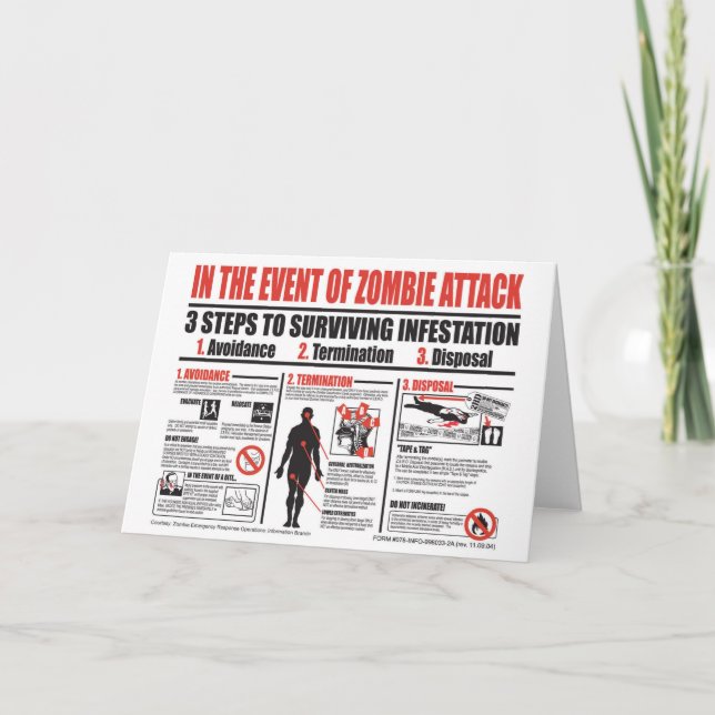 Cartão Em caso de ataque de zombie - NOTA (Frente)