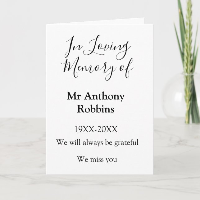 Cartão Em memória carinhosa de nome lembrança funeral (Frente)