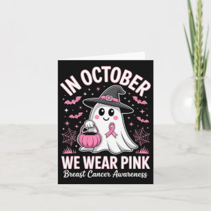 Cartão Em Outubro Nós Usamos Fita Rosa Fantasma Halloween