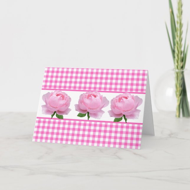 Cartão em Rosa e Branco Xadrez com Rosa por Dentro (Frente)