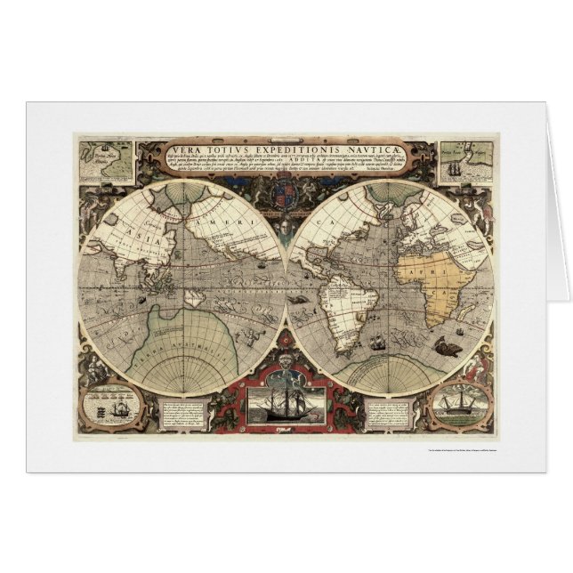 Cartão Em todo o mundo mapa de Drake - 1595 (Frente Horizontal)