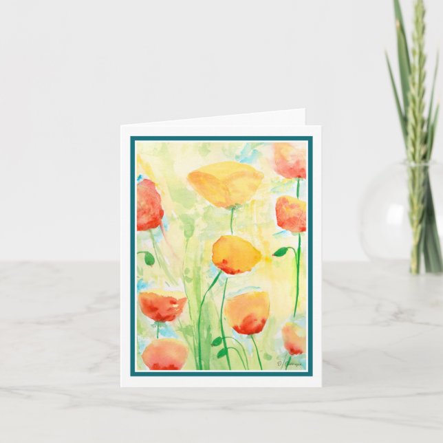 Cartão Embalagem de Watercolor com Poppies vermelhos e am (Frente)