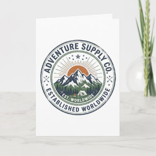 Cartão Emblema de Montanha de Aventura ao Ar Livre Retrô