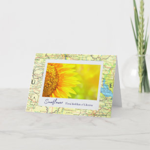 Cartão Emblema Floral Amarelo de Girassol na Ucrânia no m