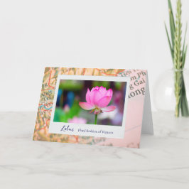 Cartão Emblema Floral Flor de Lotus Rosa Vietnamita no Ma