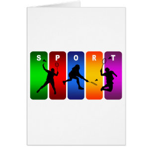 Cartão Emblema multicolorido do Badminton