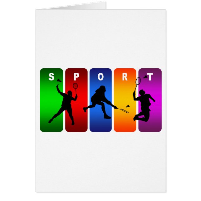 Cartão Emblema multicolorido do Badminton (Frente)