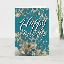 Cartão Emerald Green Floral Watercolor Boho Birthday Gree