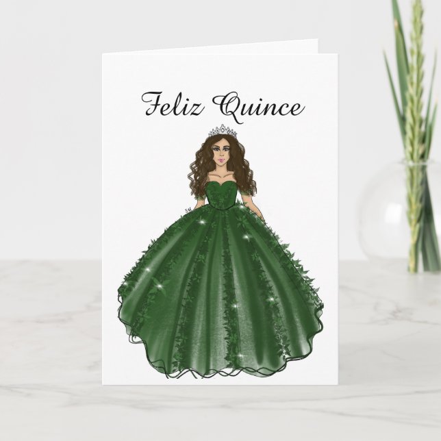 Cartão Emerald Quinceanera - Feliz Quince Birthday Card (Frente)