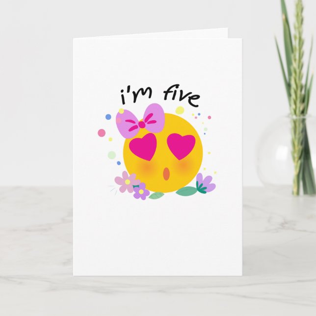 Cartão Emoji 5 Birthday Kids for Girls Funny Party (Frente)