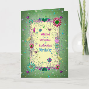 Cartão Encantador Aniversário Verde/Amarelo, Feminino