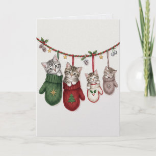 Cartão Encantador de Gatinhos de Natal em Estilo V