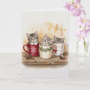 Cartão Encantador de Gatinhos de Natal em Estilo V