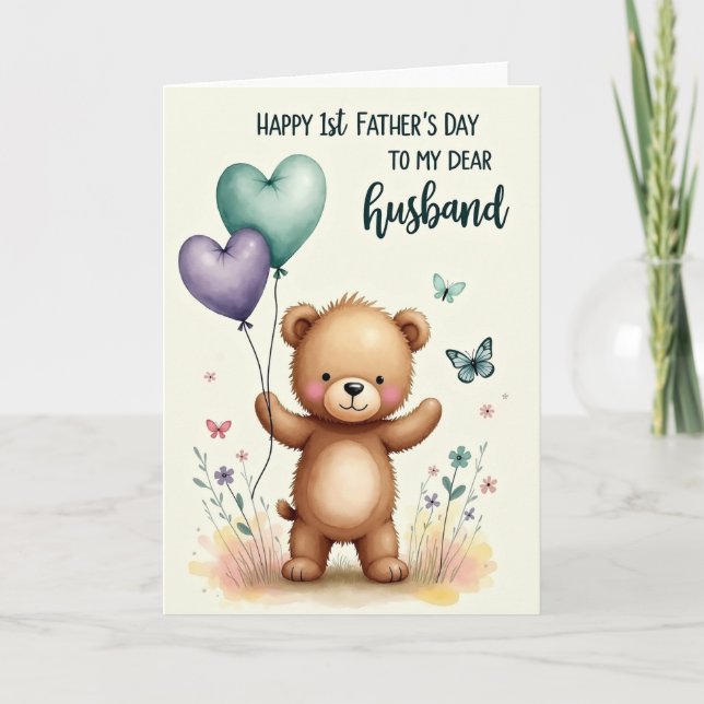 Cartão Encantador do Dia dos Pais com Urso (Frente)