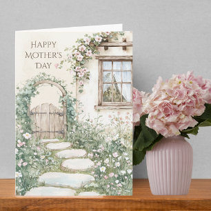 Cartão Encantador Jardim de Cottage Personalizado para Mã