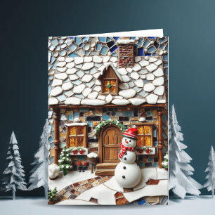 Cartão Encantador Natal da Cena do Mosaico de inverno