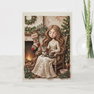 Cartão Encantadora Gata de Natal Caprichosa Donzela de In