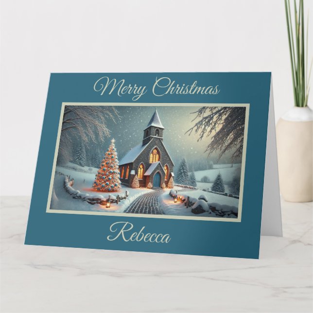 Cartão Encantadora Igreja da Pedra Velha no Natal (Frente)