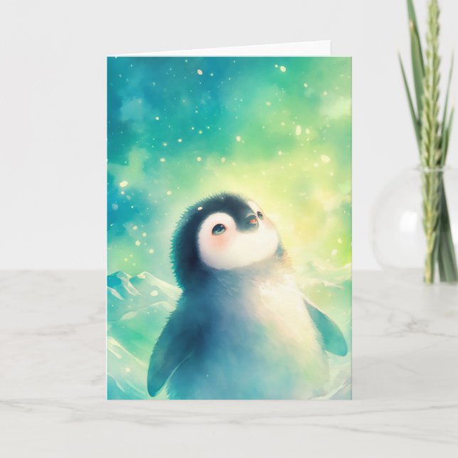 Cartão Encanto de Pinguim Bebê (Frente)