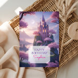 Cartão Enchanted Princess Castle Birthday Greeting<br><div class="desc">Step into a magical fairytale world with this Enchanted Princess Castle Birthday Greeting Card. The dreamy design features a beautiful castle glowing with warm lights, surrounded by soft pink blossoms, peaceful water, and a glowing moon in the sky. Perfect for princess lovers, girls, and anyone who enjoys fantasy and fairytale...</div>