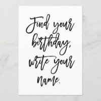 Encontre seu aniversário com letra manuscrita eleg