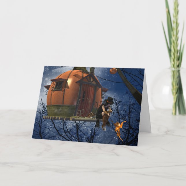 Cartão Encontro com uma Criança Fofo no Halloween (Frente)