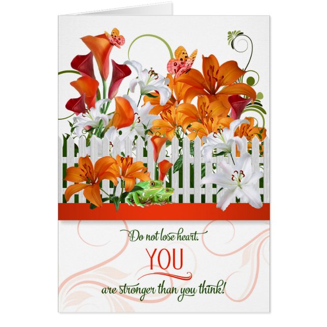 Cartão Encorajar Jardim de Lírios com Borboletas (Frente)