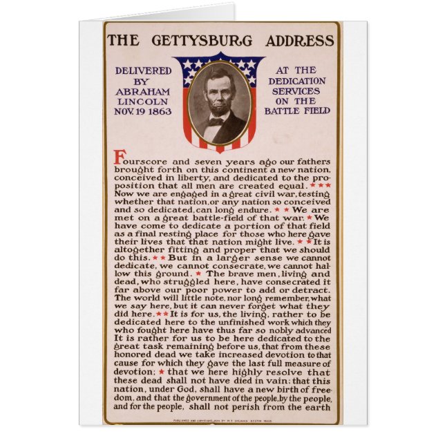 Cartão Endereço de Gettysburg por Abraham Lincoln 1863 (Frente)