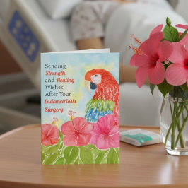 Cartão Endometriosis Healing Scarlet Macaws, Hibiscus