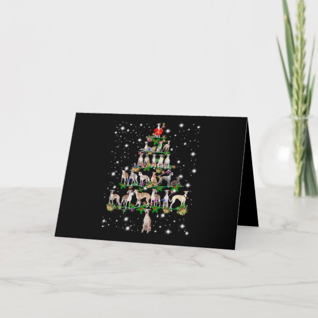Cartão enfeite de árvore de natal engraçado whippet prese (Frente)