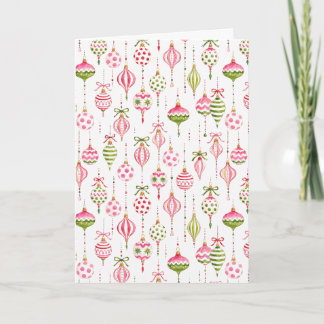 Cartão Enfeite de Natal Aquarela Rosa e Verde