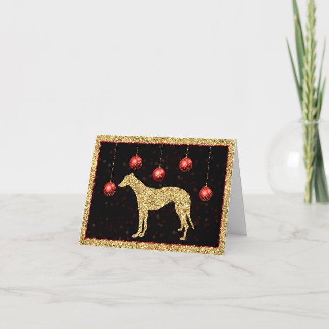 Cartão Enfeite de Natal Brilho Dourado Greyhound Christma (Frente)