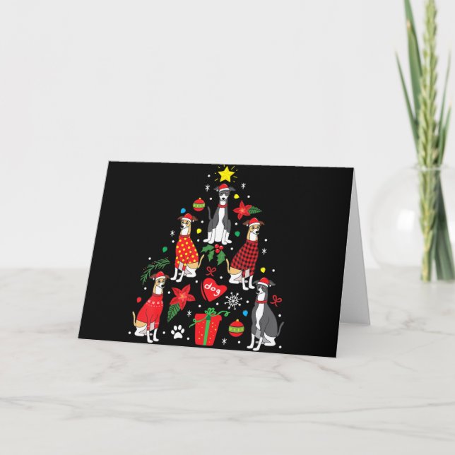 Cartão Enfeite de Natal Galgo Italiano Árvore Mãe de Cach (Frente)