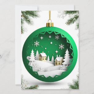 Cartão ✨ Enfeite de Natal Verde da Vila de Inverno