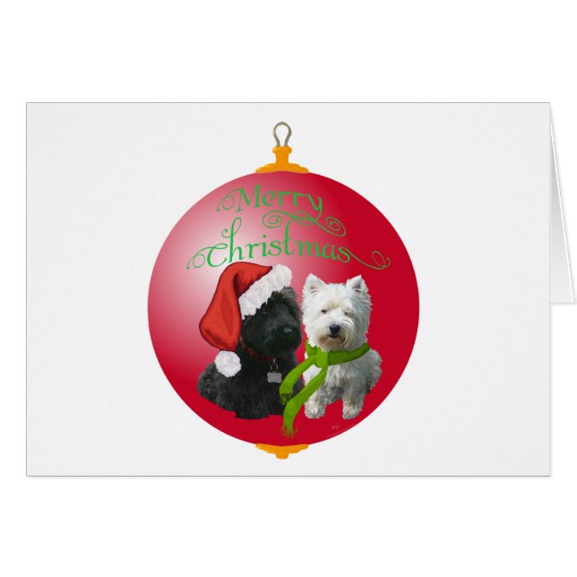 Cartão Enfeite de Natal Westie Scottie (Frente Horizontal)