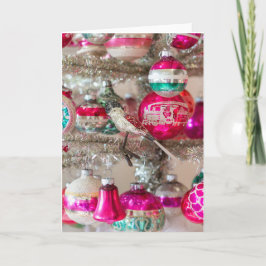 Cartão Enfeite de Pássaro Antigo & Brilhos na Árvore