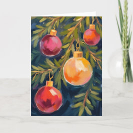 Cartão Enfeites de Árvore de Natal Aquarela Feriado