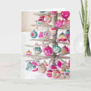 Cartão Enfeites de Natal Antigos em Árvore de Purpurina